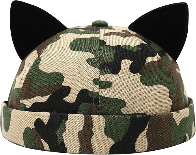 Malaxlx Cat Ear Docker Cap for Women Men – Brimless Cotton Sailor Beanie Skull Cap