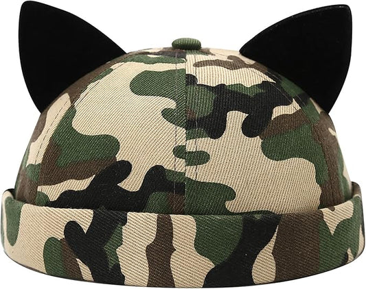 Malaxlx Cat Ear Docker Cap for Women Men – Brimless Cotton Sailor Beanie Skull Cap