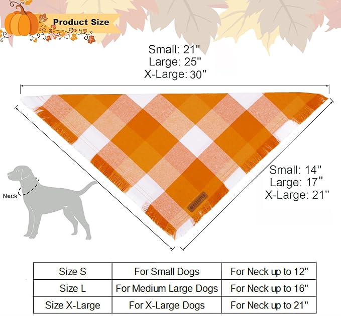 ADOGGYGO Fall Dog Bandanas, Halloween Thanksgiving Pet Bandana, Multiple Sizes Offered, Orange Plaid Fall Holiday Bandana for Small Dogs Pets (Small)