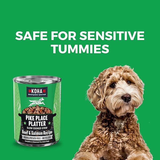 KOHA Pike Place Platter Stew for Dogs with Beef and Salmon, High Protein Wet Dog Food, 12.7oz Cans (Case of 12)