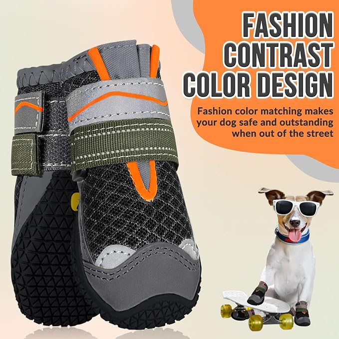 SlowTon Dog Shoes for Large Small Medium Dogs - Breathable Dog Boots for Summer Hot Pavement, Paw Protector for Outdoor Walking Winter Snow, Anti-Slip Rubber Dog Booties for Hardwood Floor (B, 4)