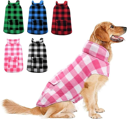ASENKU Dog Winter Coat, Fleece Doggie Jacket Plaid Reversible Vest Waterproof Windproof Cold Weather Clothes for Small Medium Large Dogs (M, Pink)