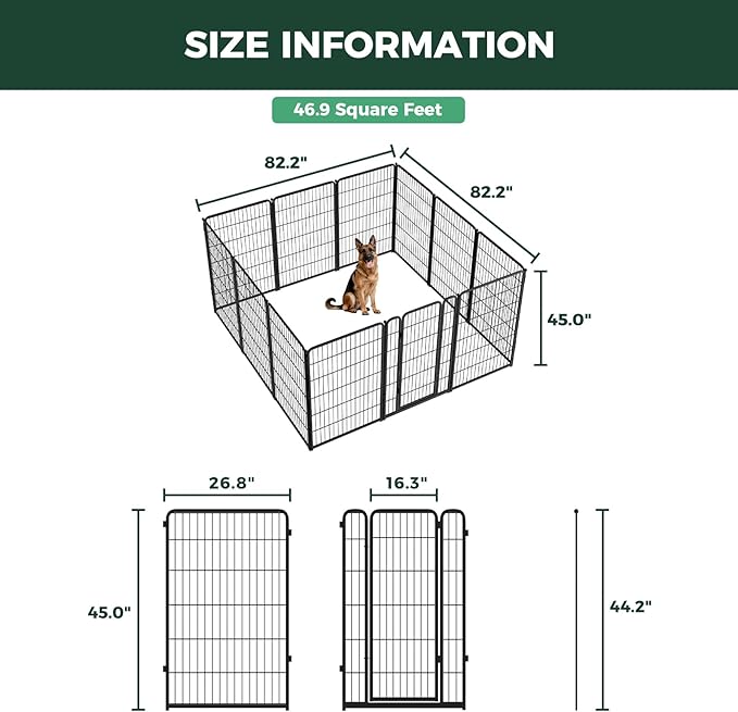 FXW Homeplus Unleashed Indoor Dog Playpen - Stress-Free and Safe Play, Heavy Duty 45 Inch 12 Panels Dog Pen for Large Dogs, Black│Patented