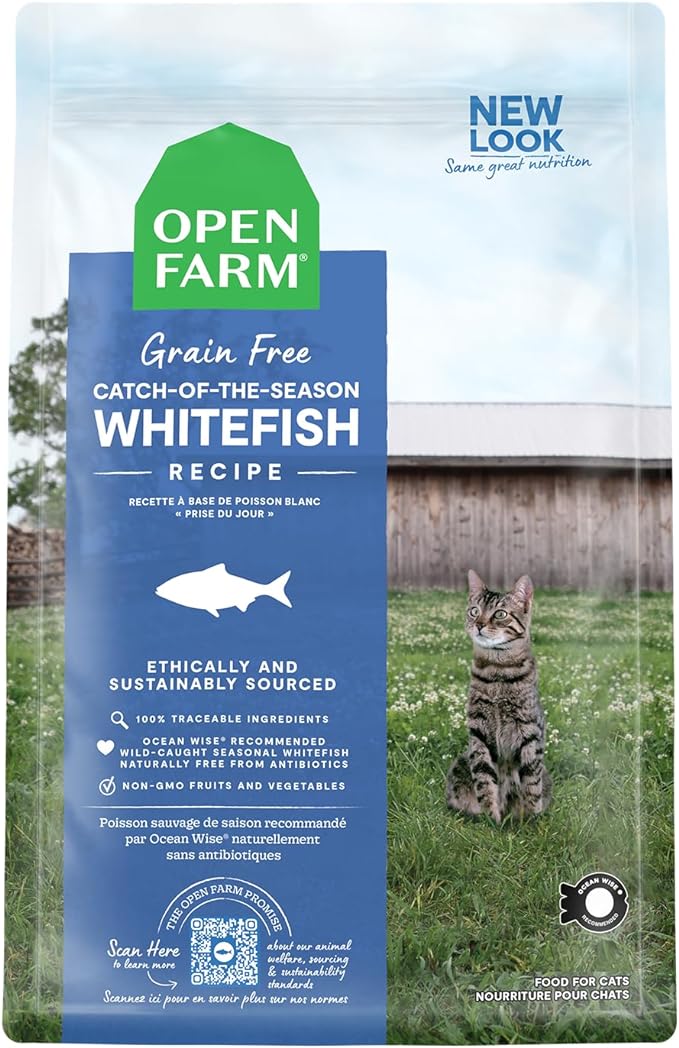 Open Farm, Grain Free Dry Cat Food, High-Protein Kibble for a Complete & Balanced Diet, Non-GMO Fruits & Vegetables, Prebiotic Fibers to Support Digestion, Catch-of-The Season Whitefish, 2lb Bag