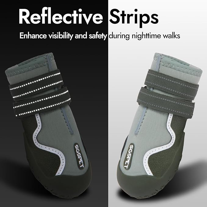 Dog Shoes, Waterproof Dog Boots & Paw Protectors with Anti-Slip Sole, 4pcs/Set Pet Dog Booties, Reflective Dog Shoes for Small Medium Large, Winter Snowy Summer Hot Pavement (Green, 1# (3XS))