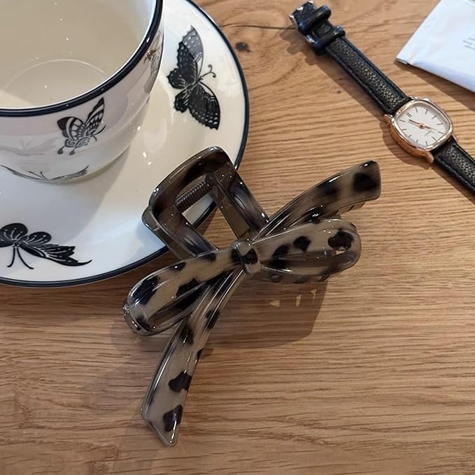 1 Pack Bow Hair Claw Clips Cheetah Print Hair Clip Fall Brown Strong Hold Shark Clip Leopard Print Jaw Clips Non-Slip Cute Bow-knot Hair Barrettes Fashion Hair Accessories for Thick & Thin Hair