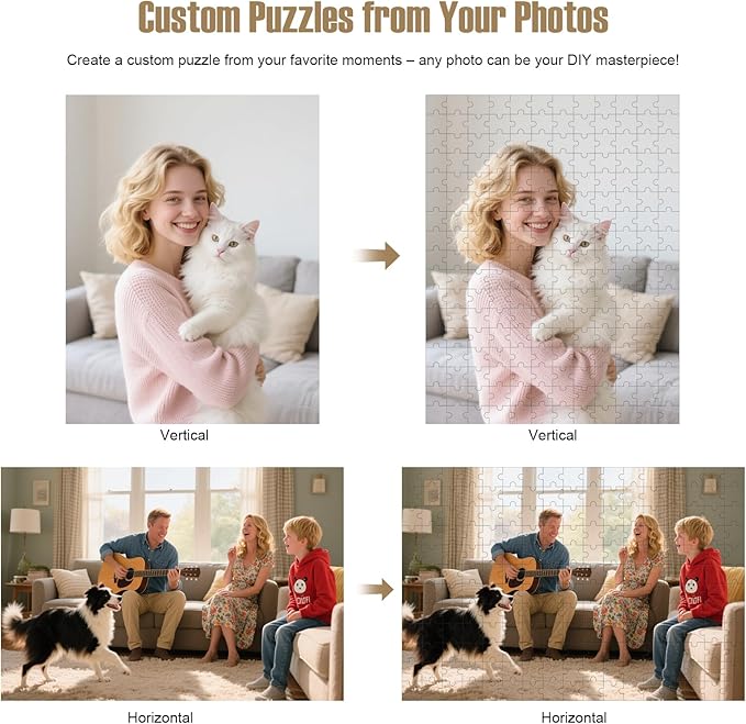 Custom Photo Puzzle, Personalized Jigsaw Puzzle from Your Photos in 200/300/500/1000/1500 Pieces, Custom Puzzle Gift for Christmas, Pets, Weddings, Anniversaries, Adults and Couples(200-horizontal)