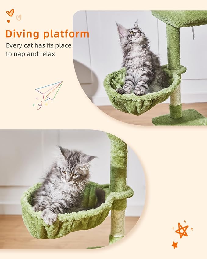 Taoqimiao Cat Tree,38.5-Inch Cat Tower for Indoor Cats,Suitable for Kittens with Luxurious cat condo with Adjustable Baskets and Luxurious Perch MS029SGR Green