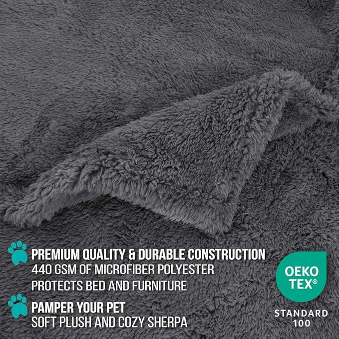 PetAmi Fluffy Waterproof Dog Blanket for Medium Large Dogs, Soft Warm Pet Sherpa Throw Pee Proof Couch Cover, Reversible Cat Bed Blanket Sofa Protector, Plush Washable Pad (Gray, 29x40)