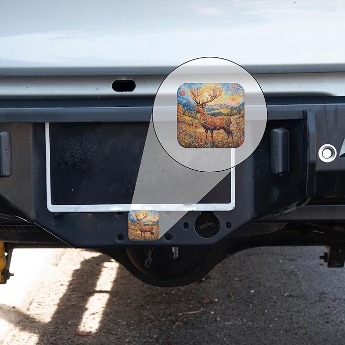Hitch Cover Fits for 2-Inch Hitch,Deer with Intricate Patterns in A Van Gogh - Style Landscape Rubber Trailer Hitch Cover Tube Plug Insert,Car Exterior Accessories, Receiver Tube Hitch Plug