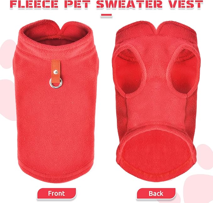 PETCARE Small Dog Sweater Cat Fleece Vest Soft Dog Jacket with Leash O-Ring Winter Warm Pet Pullover Coat Puppy Clothes for Small Dogs Cats Chihuahua Apparel Shih Tzu Costume, Red