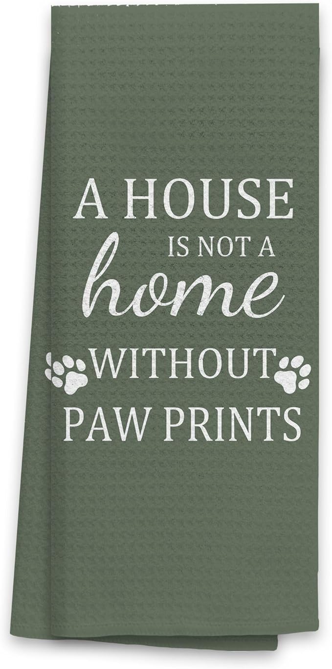 TNUW Dog Kitchen Towels 16″×24″, Dog Decorations for The Home,A House is Not A Home Without Paw Prints Soft and Absorbent Kitchen Tea Towel Dish Towels Hand Towels, Dog Lovers Gifts for Women(Green)