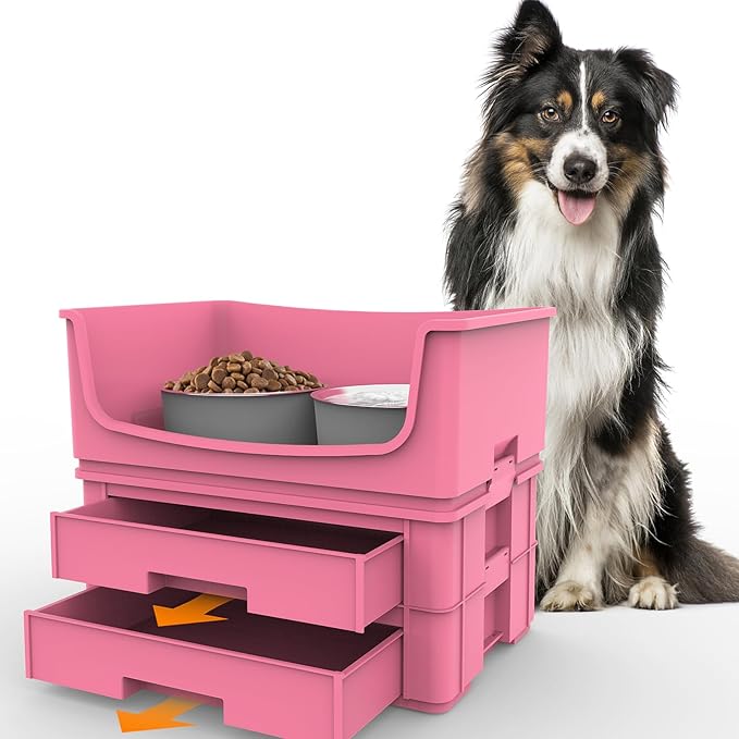 Mess Proof Dog Bowls, No Mess Food and Water Bowl, Dog Feeding Station with 2 Stainless Steel 1.25L/43oz Bowls, Spill-Proof Pet Feeder for Medium and Large