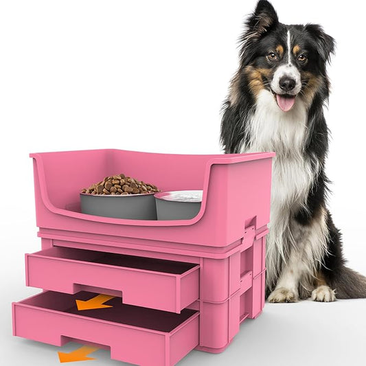 Mess Proof Dog Bowls, No Mess Food and Water Bowl, Dog Feeding Station with 2 Stainless Steel 1.25L/43oz Bowls, Spill-Proof Pet Feeder for Medium and Large