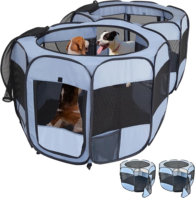 2-in-1 XLarge Cat Playpen, Detachable into 2 Separate Playpens with Additional 2 Doors, Portable Dog Playpen Cat Tent Enclosure for Kitten and Puppy Indoor Outdoor Use(L)