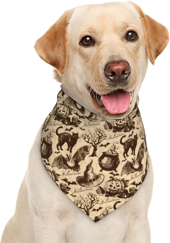 Vintage Halloween Bat Black Cat Witch Pumpkin Dog Bandana Scarf Triangle Bibs Pet Accessories Cat Kerchief