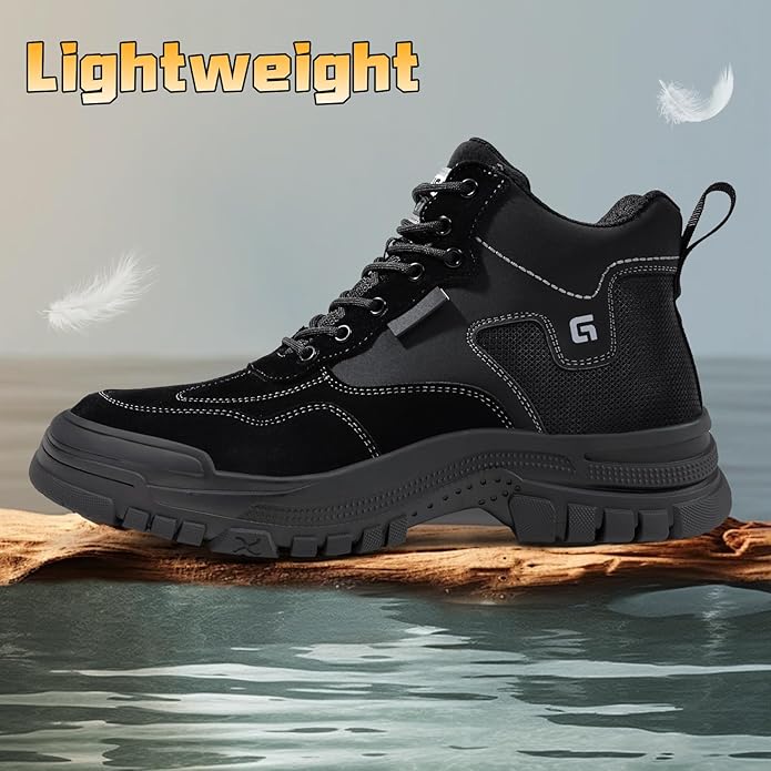 Steel Toe Boots for Men Indestructible Steel Toe Shoes Breathable High Top Work Boots for Men Lightweight Safety Shoes Non Slip Work Shoes Industry Construction Safety Boots