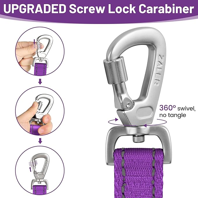 ZALER Short Dog Leash 2 ft, 24 Inches Traffic Leashes for Dogs, Nylon Reflective Dog Lead with Padded Handle, Heavy Duty Pet Leash with Carabiner Clip for Large and Medium Dogs (24" Purple)