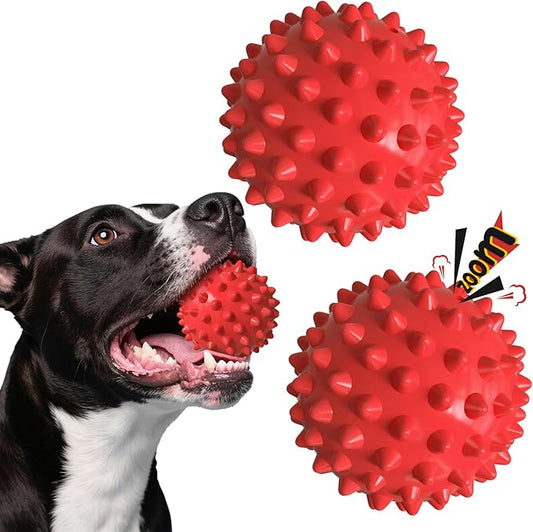 Apasiri Dog Balls Squeaky Dog Toys for Large Dogs, Dog Toys for Aggressive Chewers, Tough Spiky Dog Ball, Floatable Rubber Pet Toys for Medium Breed, Beef Flavor, Pack of 2