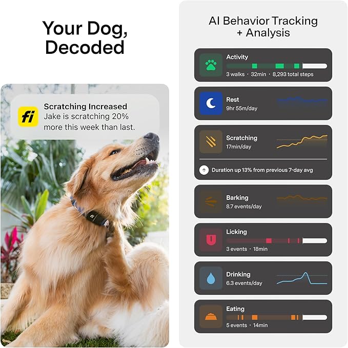 New Fi Series 3+ Smart Dog Collar - GPS Dog Tracker and Activity & New Fitness Monitor, Waterproof, LED Light, Escape Alerts, Nationwide Coverage [Free 6 Month Membership] (Gray, X-Large)