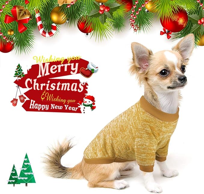 Idepet Pet Dog Classic Knitwear Sweater Fleece Coat Soft Thickening Warm Pup Dogs Shirt Winter Pet Dog Cat Clothes Puppy Customes Clothing for Small Dogs(M,Yellow)