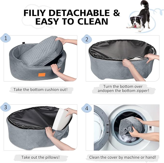 Dog Car Seat for Medium & Large Dogs up to 55 lbs, Elevated Booster Seat with Anti-Slip Base, Detachable & Machine-Washable Pet Car Bed for SUV/Sedan (Gray)