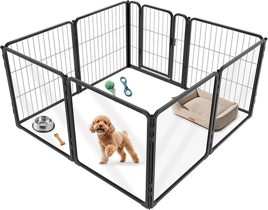 FXW Pawadise Acrylic & Wire Mesh Indoor Dog Playpen, Heavy Duty 24 Inch 8 Panels Metal Dog Pen for Puppy and Small Dogs, Black│Patented