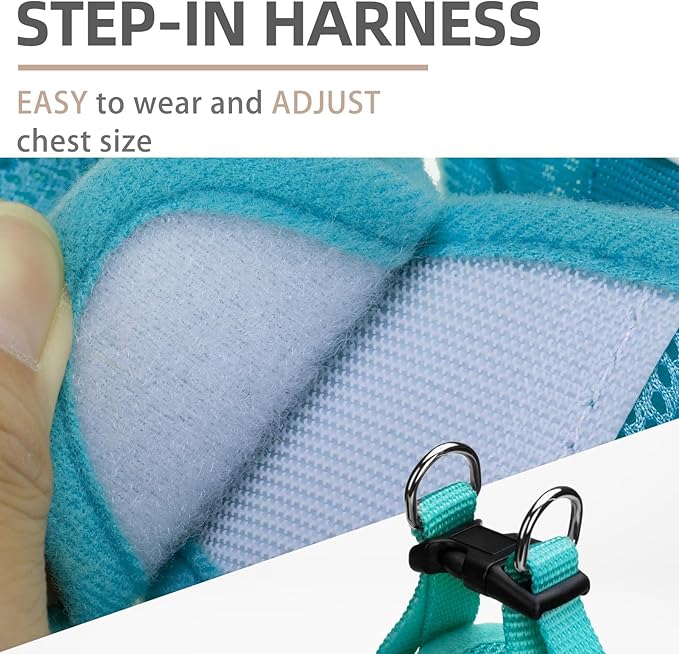 PUPTECK Adjustable Dog Harness Collar and Leash Set Step in No Pull Pet Harness for Small Medium Dogs Puppy and Cats Outdoor Walking Running, Soft Mesh Padded Reflective Vest Harnesses, Turquoise L