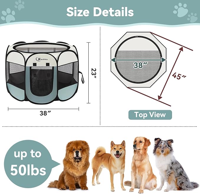 Large Dog Cat Playpen, Puppy Pet Playpen Indoor for Small Dog Crate Tent Cage Outdoor, Portable Pop Up Dogs Enclosure Kennel with Carrying Case for Dogs/Cats/Rabbits, Grey