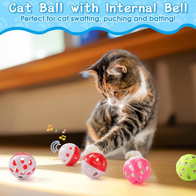 Mity rain Cat Ball Pit with Balls Included, Interactive Toy for Indoor Bored Cats with Ball Launcher, Jingle Balls and Pom Pom Balls, Cat Enrichment Toys, Kitten Toys for Self Playing Blue