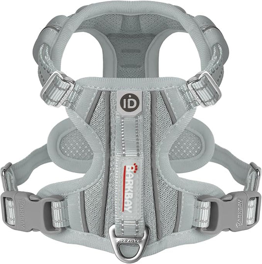 BARKBAY Dog Harness No Pull with ID Tag Pocket - Heavy Duty, Reflective, Easy Control for Large Dogs(Grey,S)