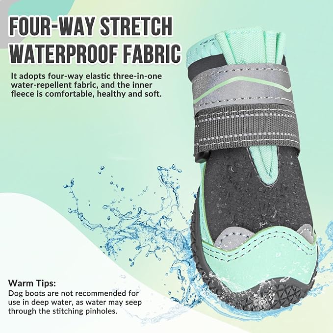 SlowTon Dog Shoes for Large Small Medium Dogs - Waterproof Dog Boots for Summer Hot Pavement, Paw Protector for Outdoor Walking Winter Snow, Anti-Slip Rubber Dog Booties for Hardwood Floor (Green, 4)