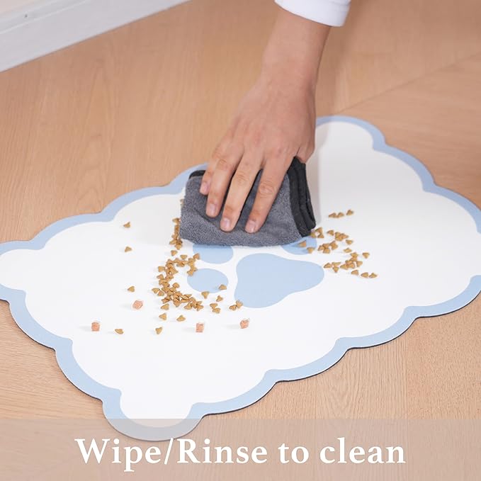 Ralxion Scalloped Dog Feeding Mat, Absorbent Mats for Dog Food and Water Bowl, Dispenser, Cute Elegant Aesthetic Water Blue Scallop Pet Placemat for Dogs, Cats, Puppy Accessories, 17" X 24”