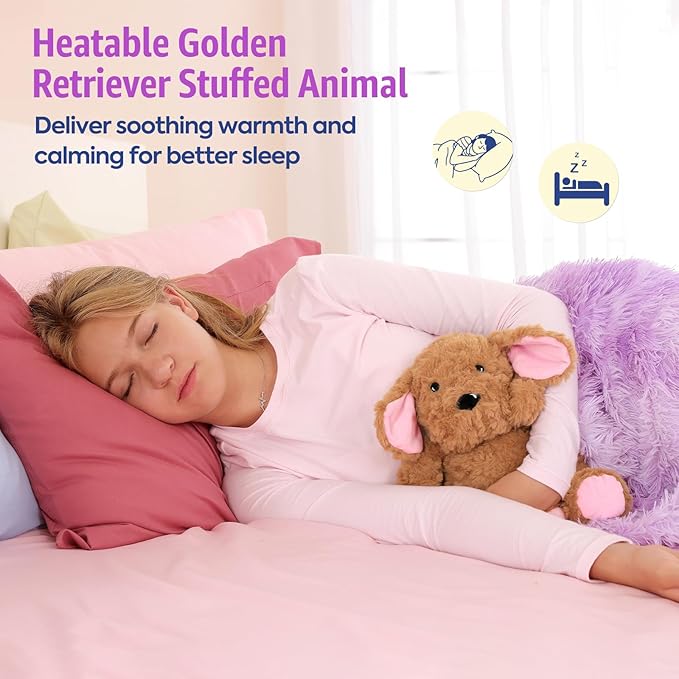 Ditucu Original Golden Retriever Microwavable Weighted Stuffed Animal Heated Dog Plush for Warmth Comfort Period Cramps Pain Plushies Toys Gifts for Kids Adults Dark Brown 9 inch