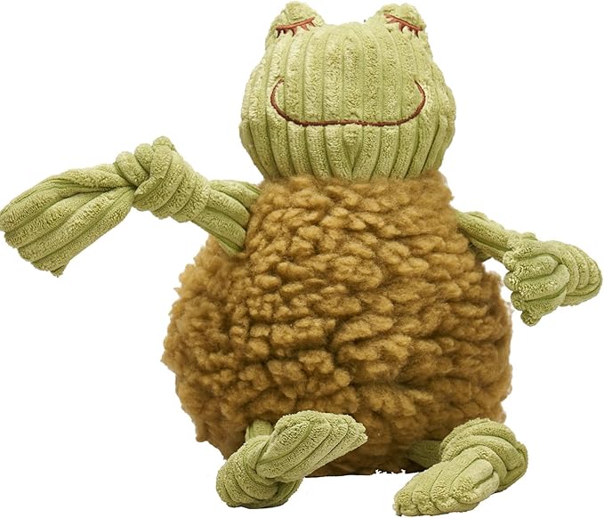 HuggleHounds Knottie Plush Dog Toy - Dog Stuffed Animal Toy, Puppy Toys, Squeaky Dog Toy for Small, Medium & Large Dogs, Soft Fleece, Durable Plush to Keep Them Busy - Fiona The Frog, Small