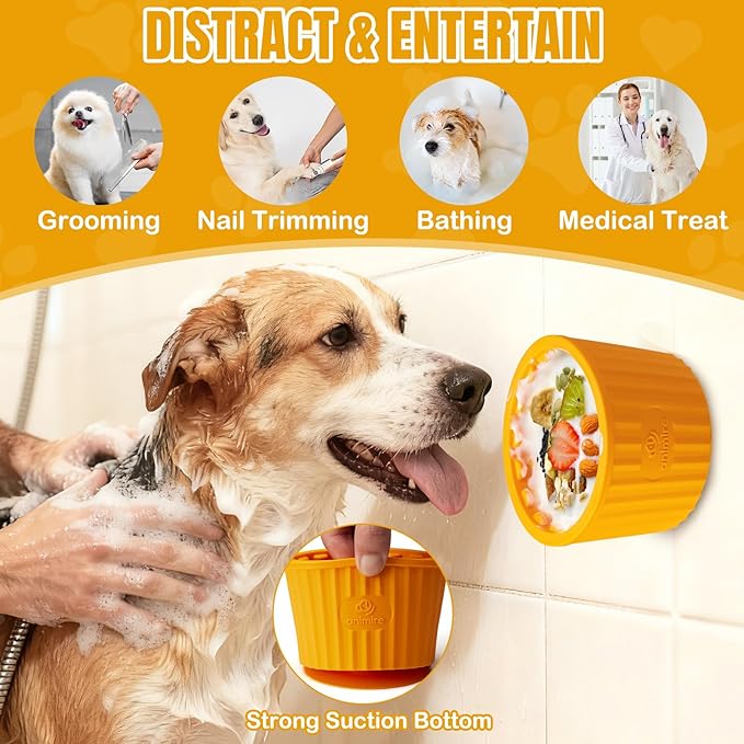 Dog Lick Bowl, Anxiety Relief Dog Licking Mat Freezer Treat Dispenser, Non-Slip Anti-Choking Silicone Slow Feeder Lick Bowl for Small Medium & Large Breed Dogs, BPA Free(Orange,S)