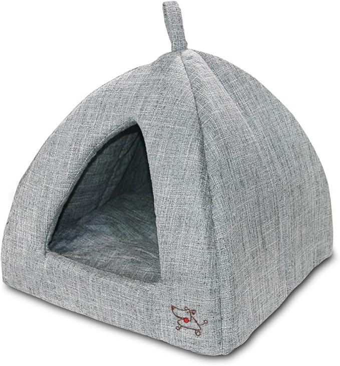 Best Pet Supplies Dog House Bed Crate Mat Tent Indoor Round Soft Plush for Small, Medium, and Large Breeds - Gray Linen, 19 x 19 x H:19