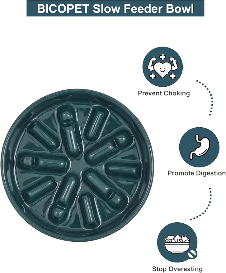 Ceramic Maze Dog Slow Feeder with Non-Slip Silicone Rim – Heavy-Duty Stoneware Bowl with Puzzle Pattern for Bloating & Obesity Prevention (Blue-S)