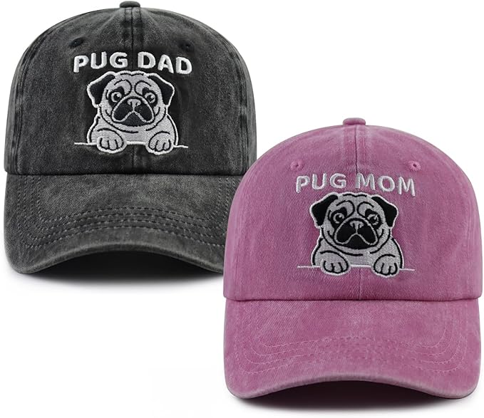 Dog Lover Hat for Men Women, Funny Adjustable Embroidered Cotton Pug Mom and Dad Baseball Cap