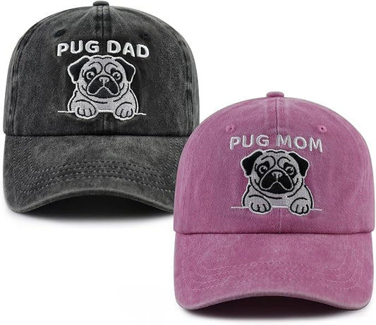 Dog Lover Hat for Men Women, Funny Adjustable Embroidered Cotton Pug Mom and Dad Baseball Cap