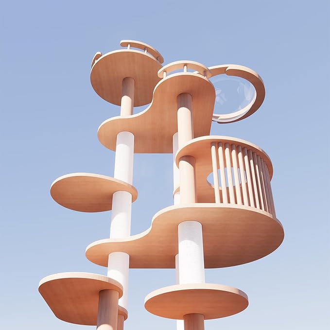 Downpat Cat Tree 72.3" Solid Wood Multi-Level Cat Tower with Condo,Cat Scratching Post,Jumping Space,Furniture Suitable for Cats
