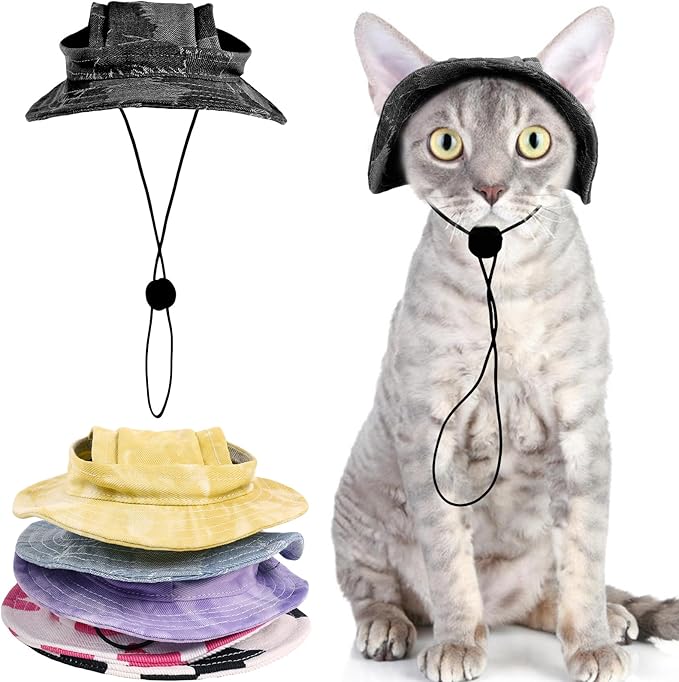 QBLEEV Cat Hats for Cats Only, Sphynx Hat with Ear Hole, Hairless Cat Cowboy Hats for Birthday Party Halloween, Kitten Headwear Sun Sombrero Caps, Chihuahua Sunscreen Baseball Outdoor Climbing Cap
