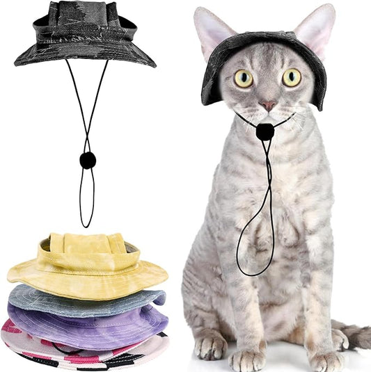 QBLEEV Cat Hats for Cats Only, Sphynx Hat with Ear Hole, Hairless Cat Cowboy Hats for Birthday Party Halloween, Kitten Headwear Sun Sombrero Caps, Chihuahua Sunscreen Baseball Outdoor Climbing Cap