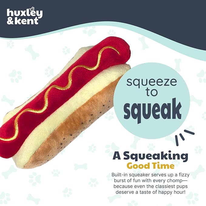 Huxley & Kent Funny Dog Toy w/Squeaker – Power Plush Squeaky Dog Toys for Small, Medium & Large Dogs – Soft Stuffed Animal for Indoor Play & Fetch - Haute Dog, Small