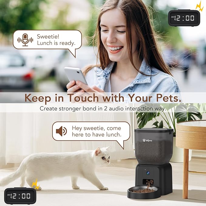Automatic Dog & Cat Feeder,APP Controlled with Freshness Preservation, 4L Timed Cat Feeder with Timer Programmable, HD Camera for Voice and Video Recording (Black