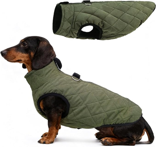 SCENEREAL Dachshund Winter Dog Vest Coat with Harness Built in, Warm Puppy Jacket for Small Medium Dogs, Cold Weather Coat with Zipper, Fleece Puffer Vest Windproof Snow Clothes
