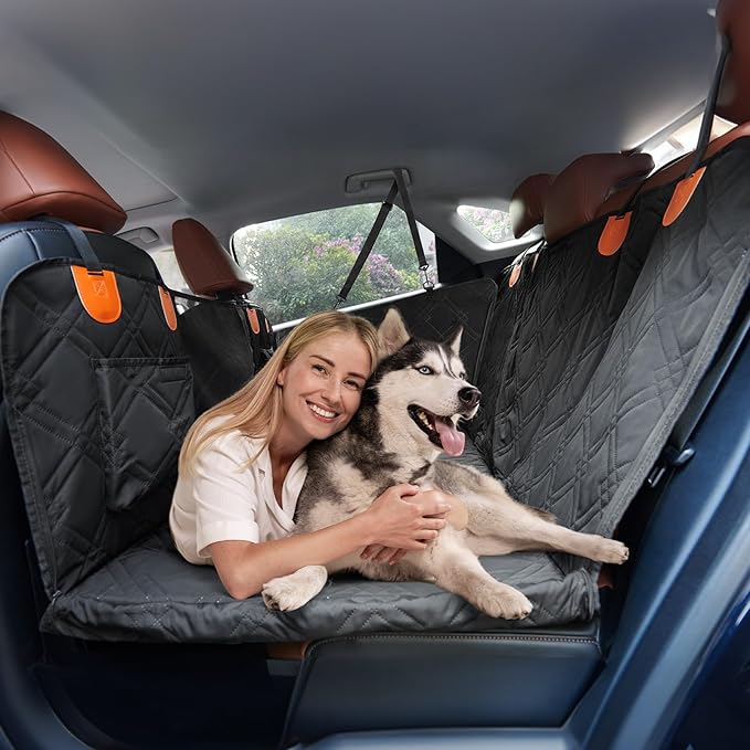 Dog Car Seat Cover for Back Seat: Hard Bottom Back Seat Extender for Dogs - Durable Dog Hammock for Car Truck SUV - Waterproof Car Seat Protector for Dogs, Prevent Pet Falls, Easy to Install