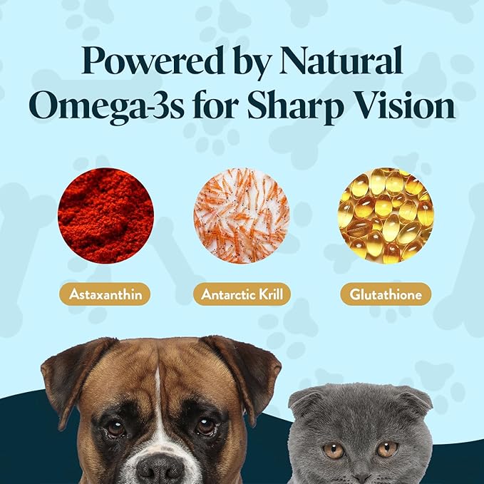 Vision Chews Eye Supplements for Dogs & Cats, Natural Chicken Flavor, Contains Omega 3, Lutein, Antioxidants, & More, Cat & Dog Eye Supplements, No Preservatives, Made in USA, 1 Bag, 15 Chews