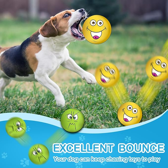 3.14" Squeaky Dog Toys Funny Smile Face Chewing Latex Rubber Soft Fetch Play Interactive Squeaky Dog Balls for Puppy Small Medium Pet Dog (3PCS)