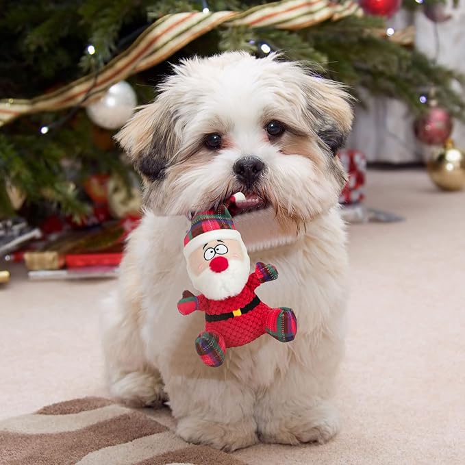 Rypet Pet Christmas Toy Dog Stuffed Squeaky Toys Puppy Durable Plush Toy Santa Dog Toys for Medium Small Dogs